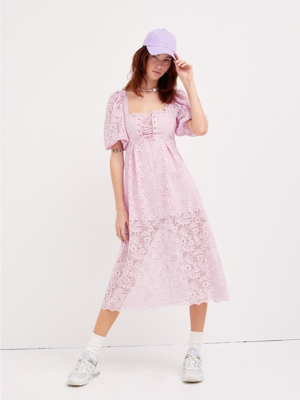 For Love & Lemons NWT Carmela Lace Midi Dress in Purple